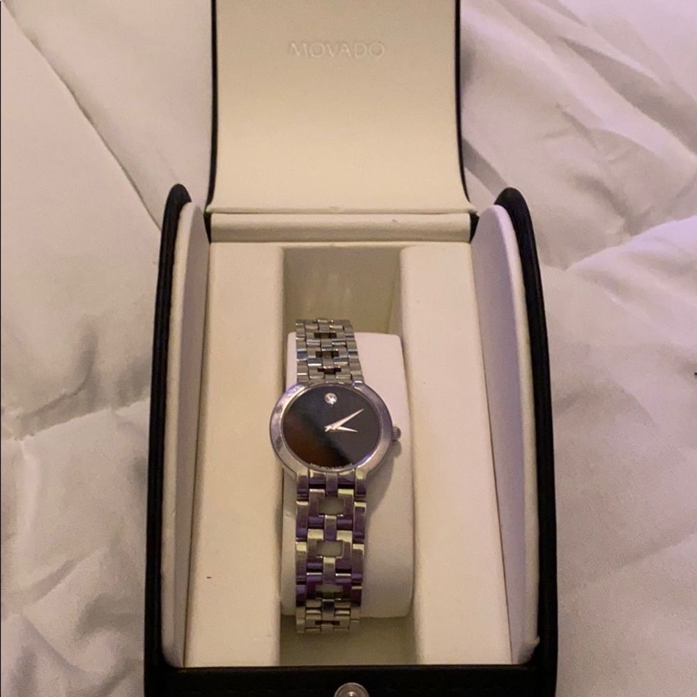 Movado Stainless Steel and Black Watch, GUC.